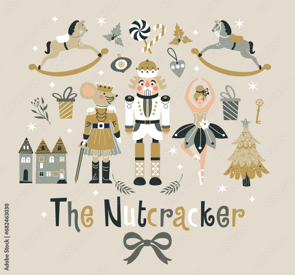 Christmas Nutcrackers Vector Illustration on Light Background. Postcard. New Year illustration.