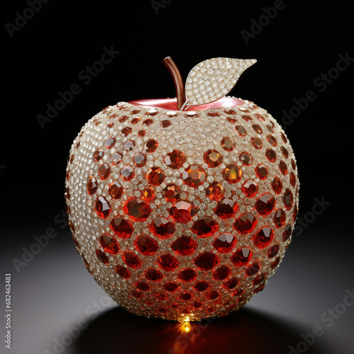 Souvenir apple made of diamonds. The apple is encrusted with many rhinestones and diamonds. photo