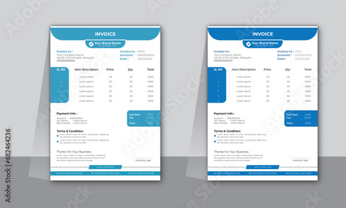 Business invoice form template. Invoicing quotes, design templates.