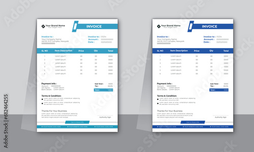 Business invoice form template. Invoicing quotes, design templates.