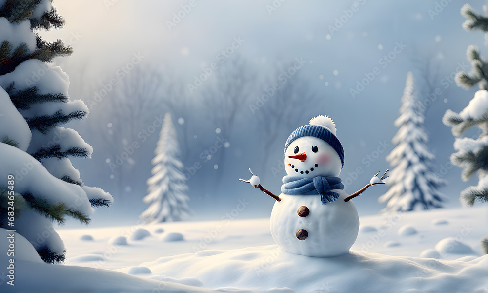 Obraz premium Winter scenery with cute snowmen standing. Generative AI