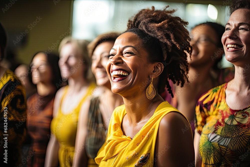 Young beautiful girls enjoy fitness classes in a group. Generated by AI.