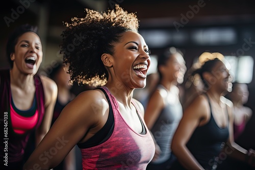 Young beautiful girls enjoy fitness classes in a group. Generated by AI.