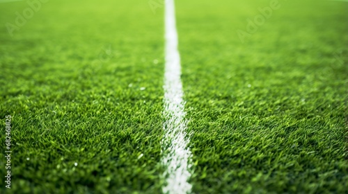 fragment of football field: artificial grass with white lines, sporty background or wallpaper © Ashi