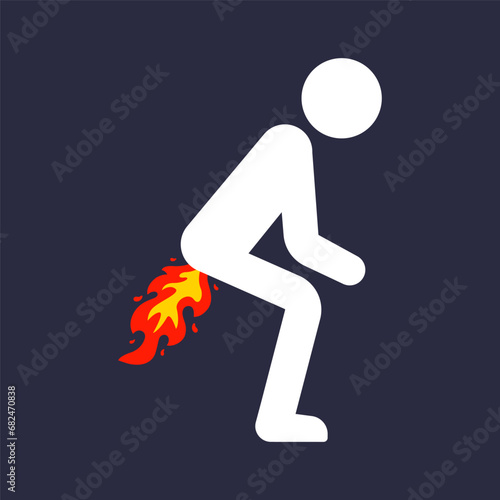 human and fart icon with light. flat vector illustration.