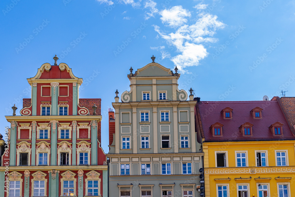 Colorful old houses at Market square in Wroclaw historical capital of Silesia in Poland