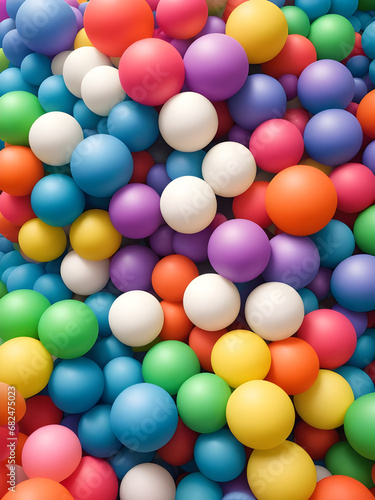 Full frame of multicolored plastic balls in the ball pit (ball crawl). Lots of colorful balls for children to play in the water park. Toy dry pool for kids © SandyHappy