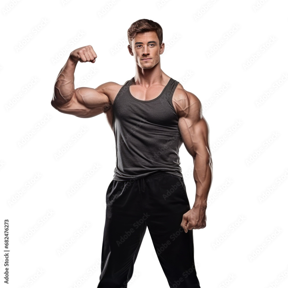 Male athlete with big muscles isolated on transparent background. Man with muscular torso and large biceps Male athlete with big muscles isolated on transparent background. Man with muscular torso and large biceps