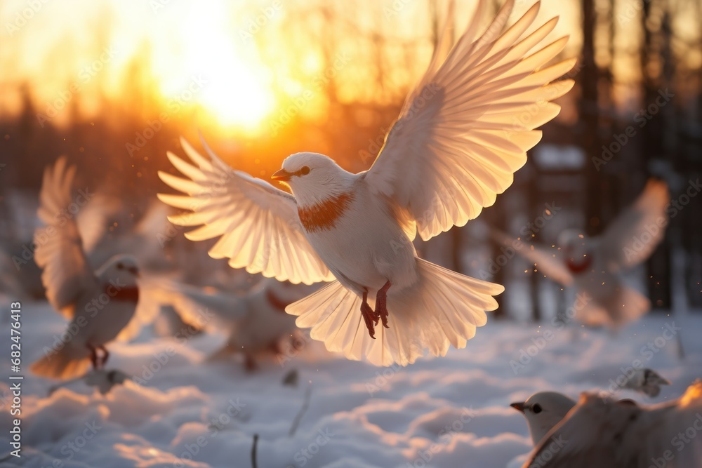 Fototapeta premium Winter Birds in Flight - Generative AI
