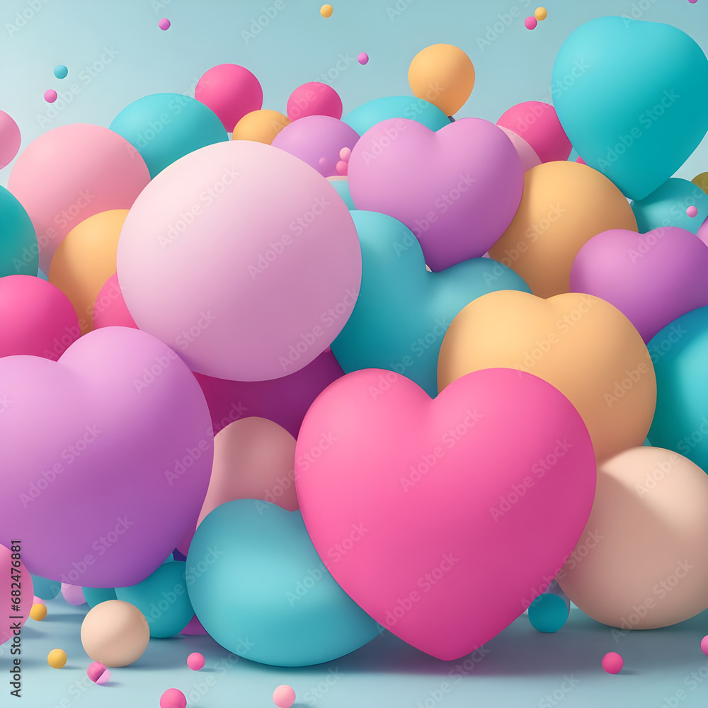 Futuristic abstract background. Beauty 3D pink circles, spheres. Abstract composition with colorful random flying spheres. Colorful pink pastel matte soft balls.