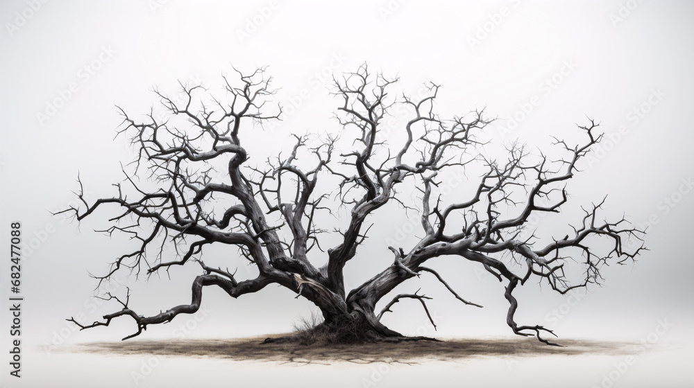 Fototapeta premium Lonely, barren tree on a pale backdrop.