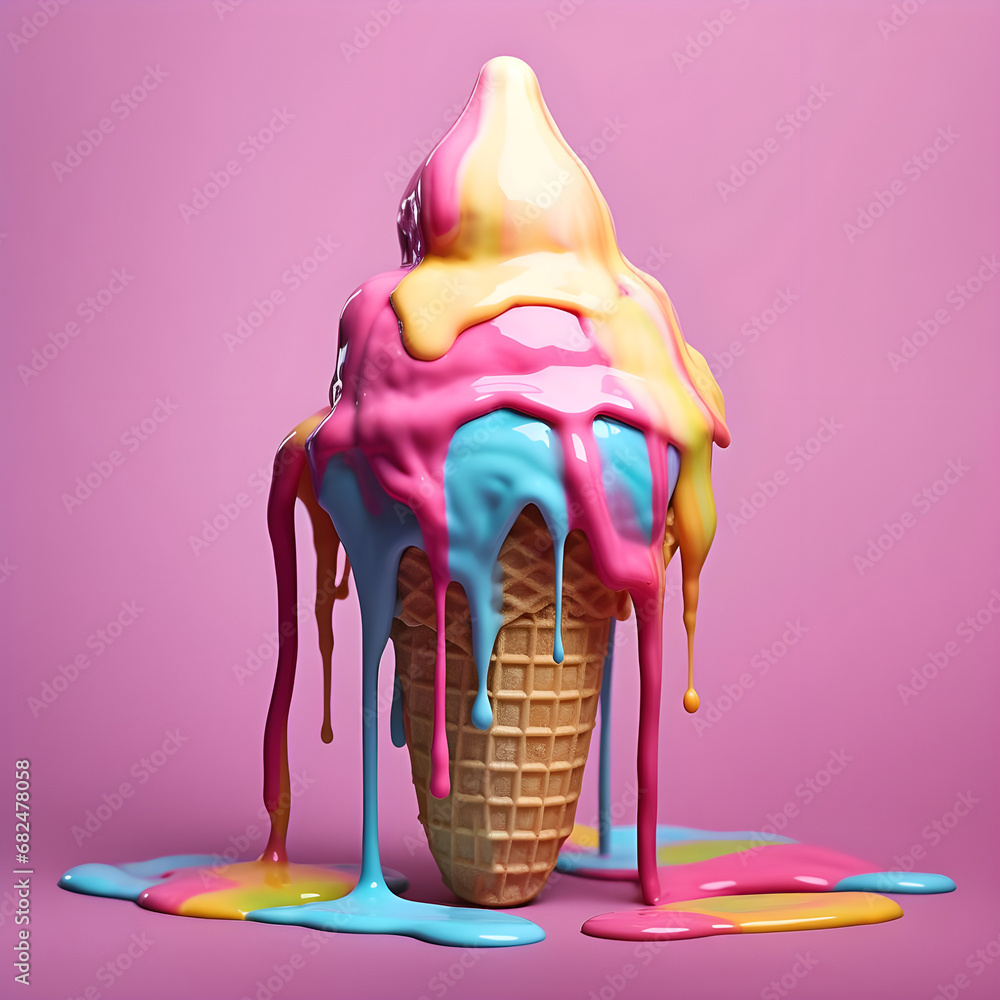 Melted ice cream 3d cartoon vector. Vector Illustration of melting ice