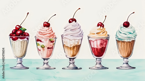 a watercolor image  ice cream in a glass