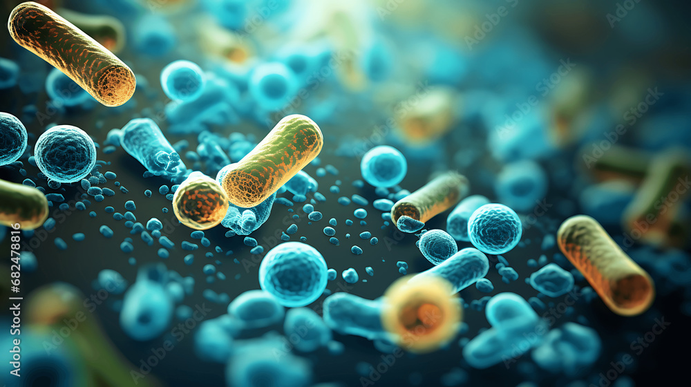 Bacterias vistas a través de un microscopio - obrazy, fototapety, plakaty 