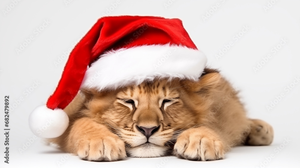 lion in santa claus costume lion in santa claus costume