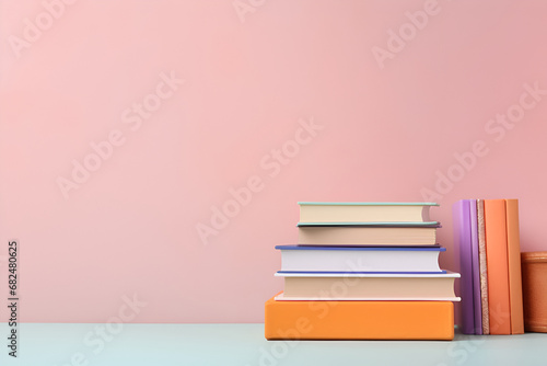 Books and Stationary on Pastel Background with Copy Space