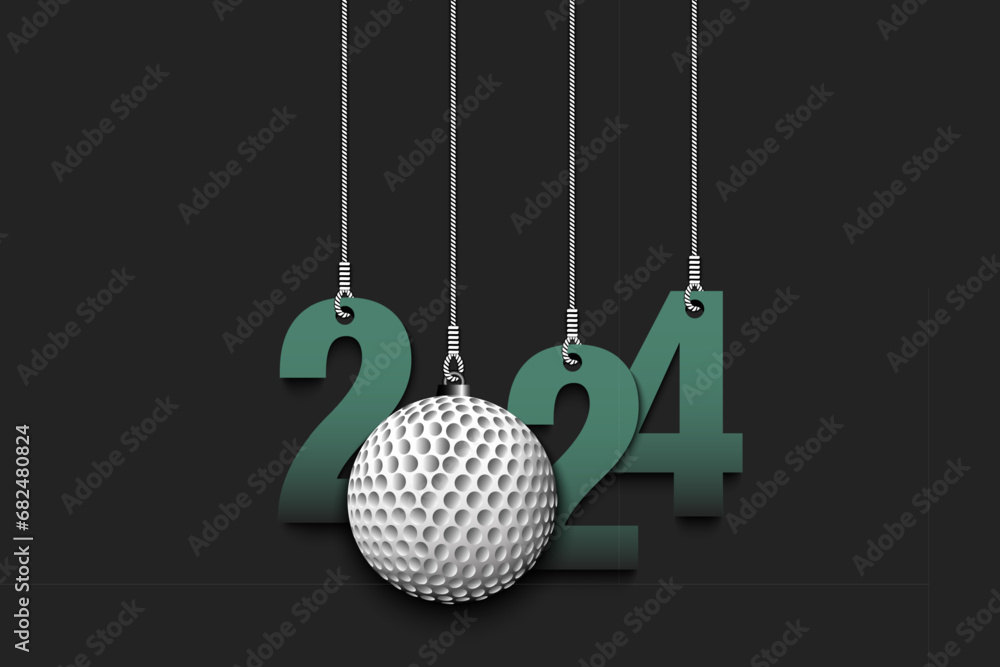 Obraz premium Happy New Year 2024 and golf ball