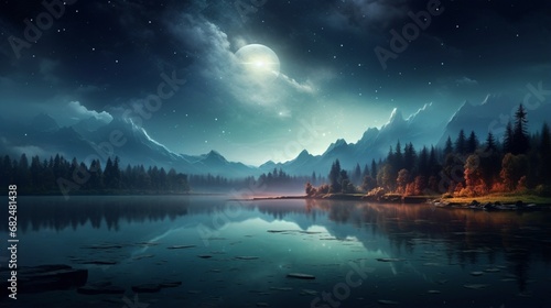 an elegant image of a glassy lake under a starry sky © Wajid