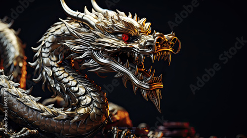 generated illustration close up of metal statue dragon © seanzheng