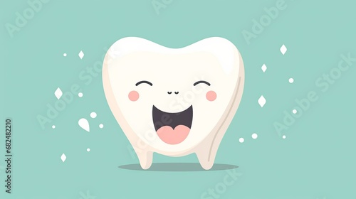 Cute healthy happy white tooth illustration, dentist and teeth cleaning dental treatment concept.
