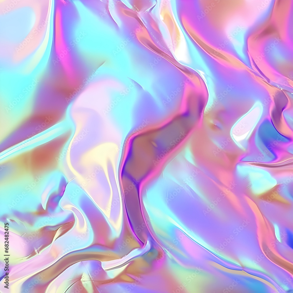 Naklejka premium Holographic foil blurred abstract background for trendy design. Holographic sparkly cover with soft pastel colors.