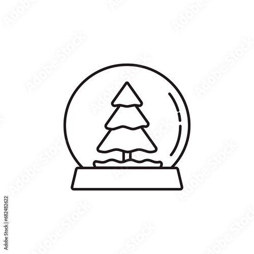 New Year snow globe line icon. linear style sign for mobile concept and web design. Snow globe with a xmas tree outline icon
