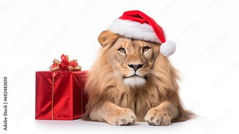 lion in santa claus costume lion in santa claus costume
