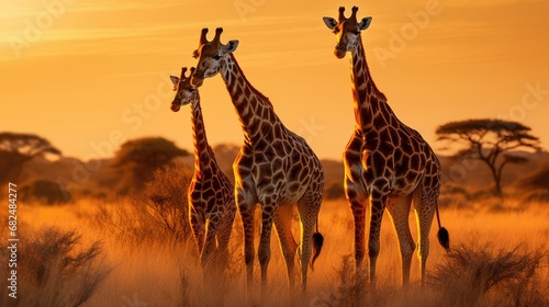 A family of giraffes in the heart of the African savannah