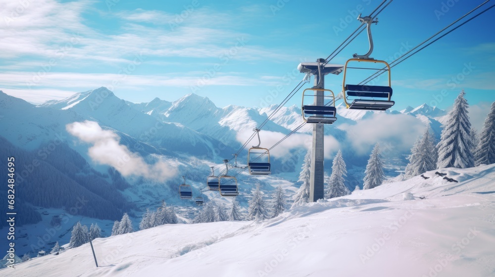 ski resort in the mountains - obrazy, fototapety, plakaty 