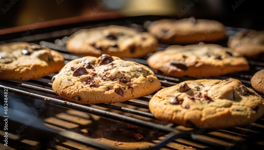 Delicious Chocolate Chip Cookies Cooling on a Grill Rack Delicious Chocolate Chip Cookies Cooling on a Grill Rack