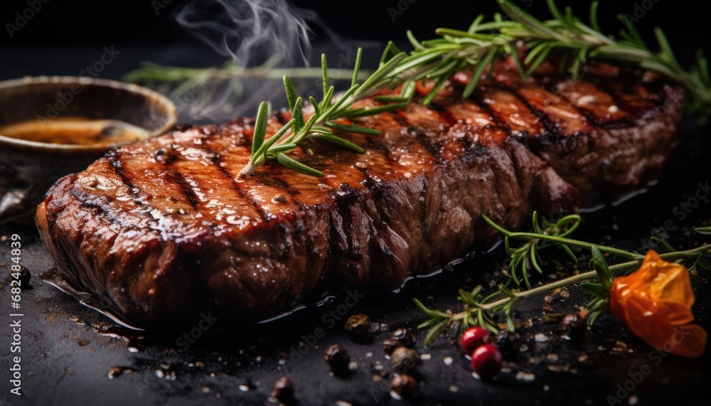 A Juicy Steak on a Delicate Plate with a Savory Side of Sauce A Juicy Steak on a Delicate Plate with a Savory Side of Sauce