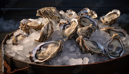 A Bucket Overflowing With Freshly Harvested Oysters Chilled on a Bed of Ice