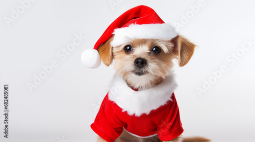 cute dog in santa claus costume 