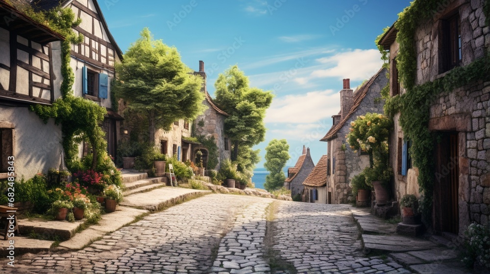 an image of a charming historic village with cobblestone streets
