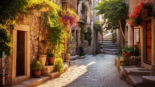 an image of a charming historic village with cobblestone streets photo
