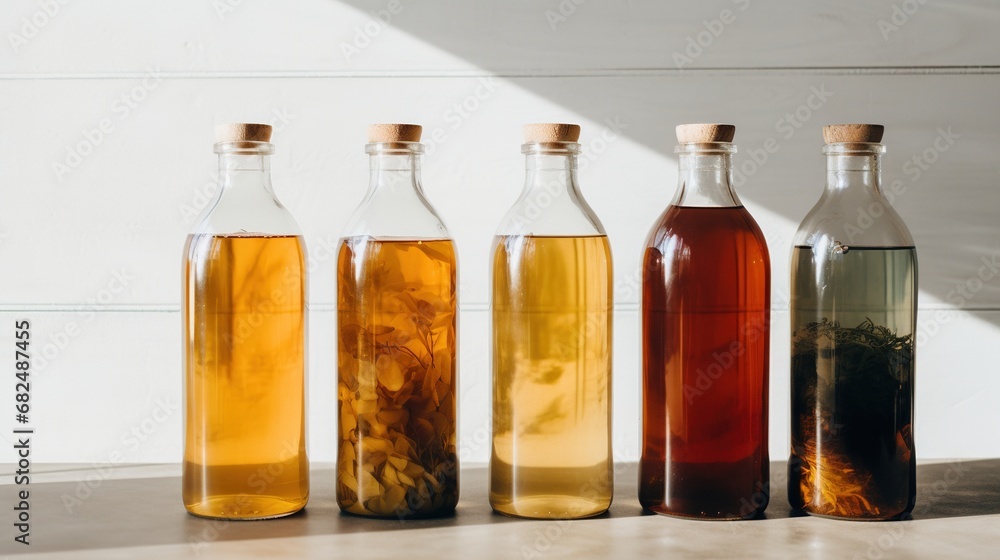 Generative AI, Homemade fermented kombucha drink, healthy tea, natural probiotic flavored drink Generative AI, Homemade fermented kombucha drink, healthy tea, natural probiotic flavored drink