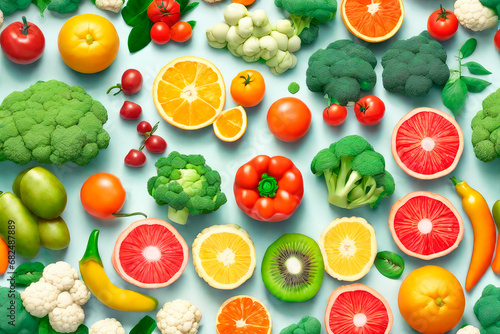 Composition of Vitamin C in fruits and vegetables. Dietary food  organic food composition.