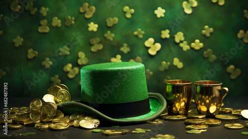 st patrick's day hat with medals and gold coins with green icing