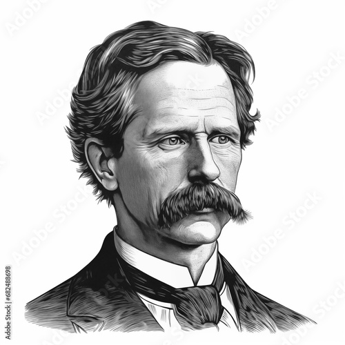Black and white vintage engraving, headshot portrait of Karl Benz, the famous German engine designer and automotive car engineer, white background, greyscale - Generative AI photo