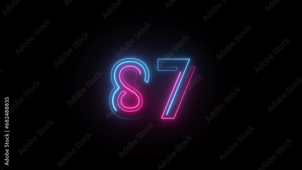 Neon number 87 with alpha channel, neon numbers, number eighty seven Neon number 87 with alpha channel, neon numbers, number eighty seven