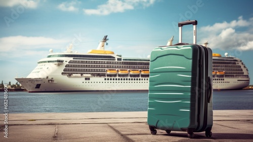 Packed Suitcase with Cruise Liner in Background © David