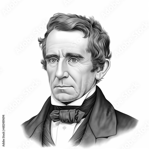 Black and white vintage engraving, headshot portrait of Charles Goodyear, the famous American chemist and manufacturing engineer, white background, greyscale - Generative AI