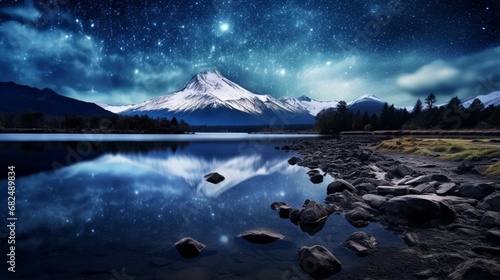 an image of a mountain lake reflecting the stars at night © Wajid