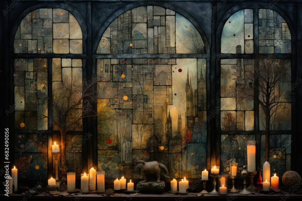 Fototapeta premium Candlelit Windows - Generative AI