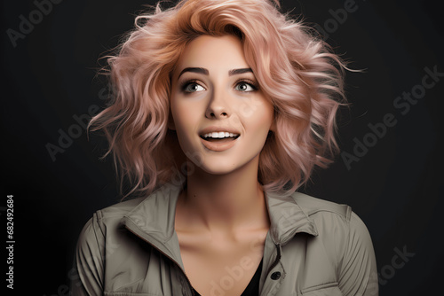 portrait of a woman, pink hair