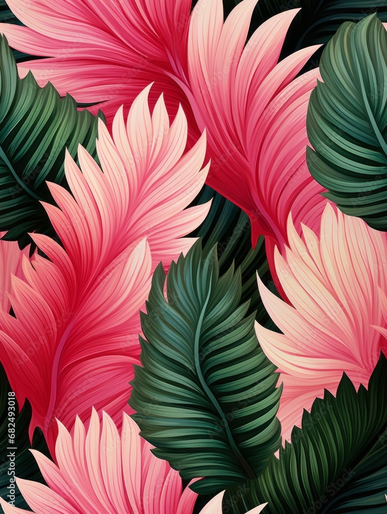 Seamless Design Pattern with Tropical Leaves Theme in Neon Colors Seamless Design Pattern with Tropical Leaves Theme in Neon Colors