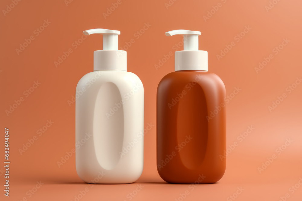 Cosmetic dispenser bottle mockup with orange elements. Generative AI Cosmetic dispenser bottle mockup with orange elements. Generative AI