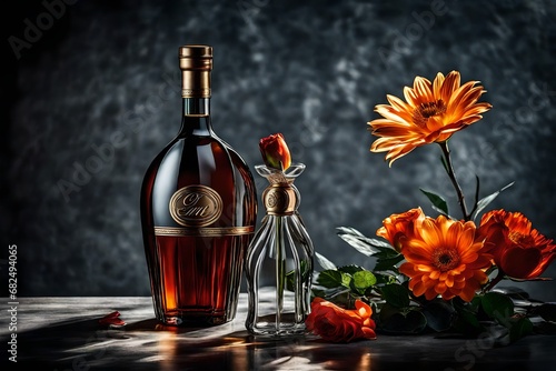 A bottle of cent with a beautiful flower, a symphony of elegance and grac