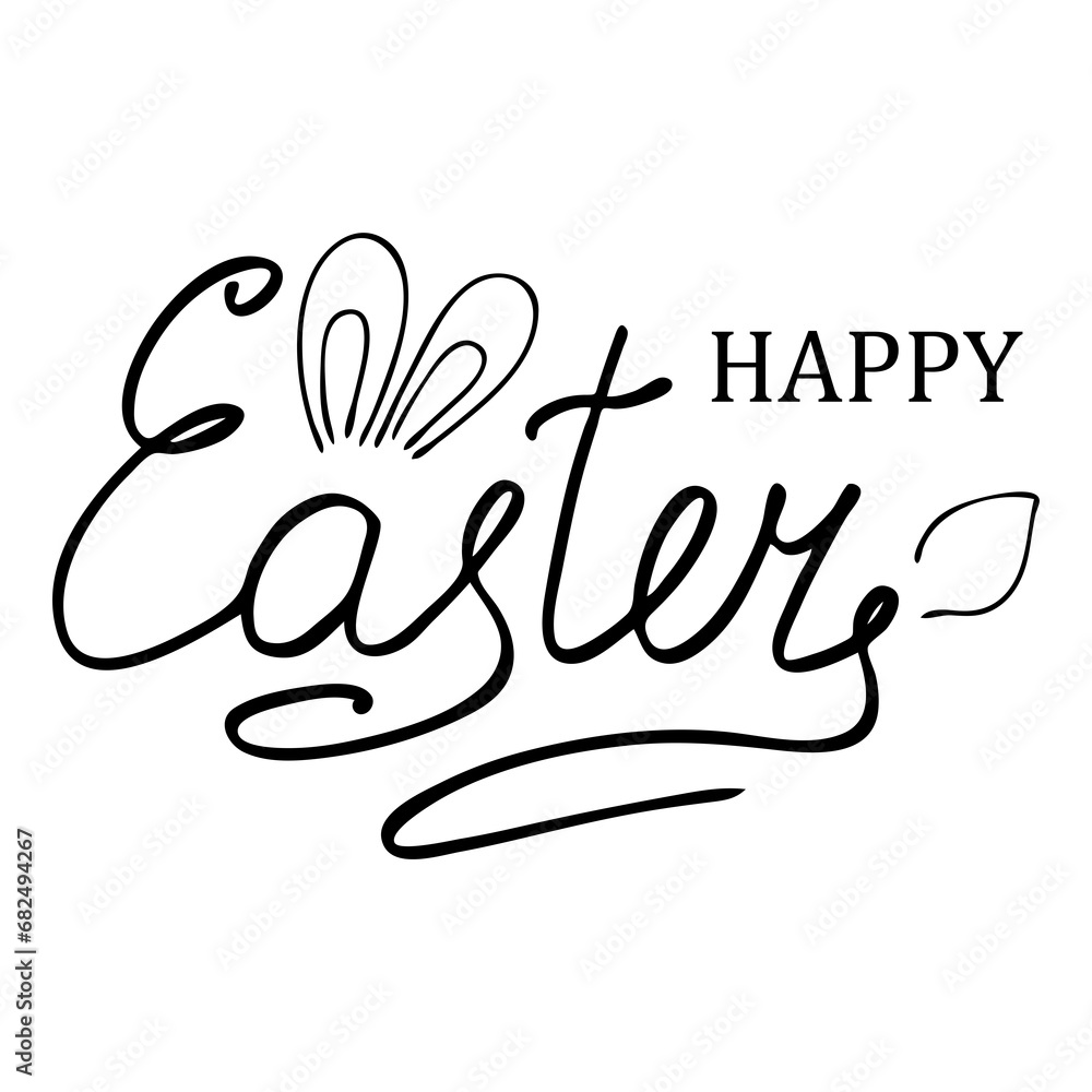 Fototapeta premium Handwriting with bunny ears and tail. Happy Easter calligraphic lettering. Vector illustration