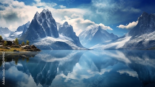 an image of a pristine lake reflecting the rugged mountain terrain